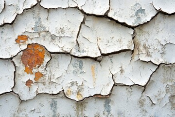 Fototapeta premium Cracked White Paint Texture Aged Weathered Surface Detailed Grunge Background