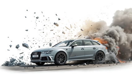High-Performance Racing Car Drifting with Dust and Debris Isolated on White Background Transparent. PNG. AI GENERATED