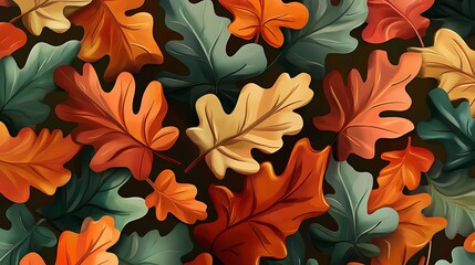 Autumn Oak Leaves Colorful Fall Foliage Design