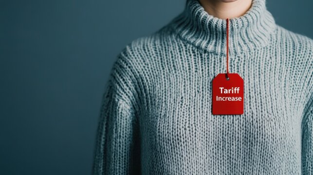 Consumer Examining Price Tag on Product with Red Tariff Increase Label Symbolizing Economic Inflation and Rising Costs of Living