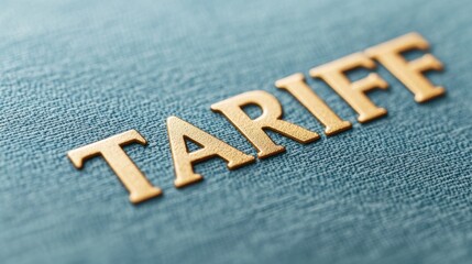 Close-up Macro Shot of Embossed Tariff Word in Gold on Textured Surface Representing Trade Relevance in Economic Policies and Agreements