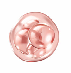 Pink collagen molecules with glossy effect inside bubble realistic vector illustration. Scientific research of skincare 3d object on white