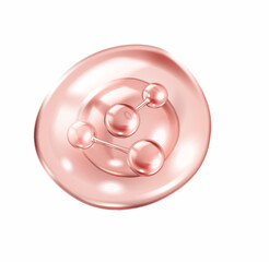 Pink collagen molecules floating on circular puddle realistic vector illustration. Anti-aging serum creating 3d object on white background