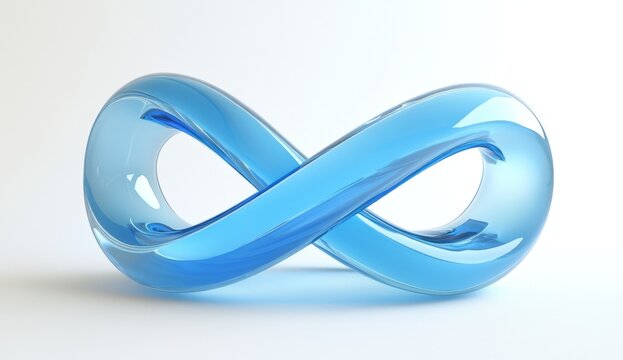 Blue glass infinity symbol on white background (3)