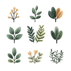 Variety of Hand-Drawn Leaves and Floral Elements for Design Use