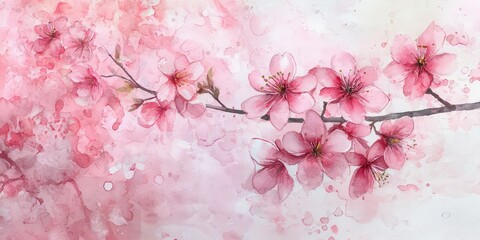 Cherry blossom branch, delicate pink watercolor.
