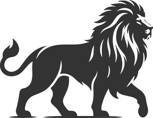 Silhouette of a lion walking gracefully with a noble posture