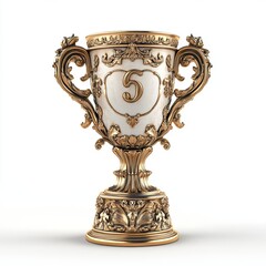 Fototapeta premium Ornate Golden Trophy Cup in 3D Style on White Background