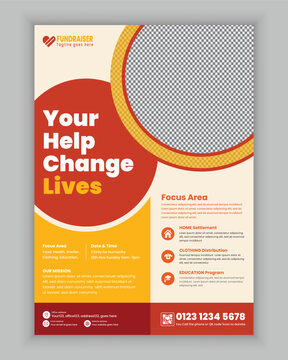 Charity fundraising poster design template or donation charity flyer, leaflet, and handbill design template