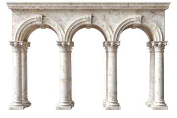 A marble archway with three elegant arches and columns, showcasing classical architecture.