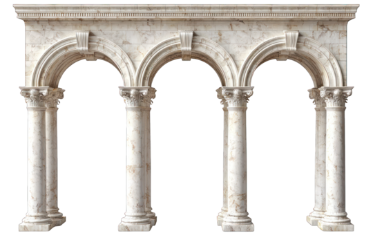 A marble archway with three elegant arches and columns, showcasing classical architecture.