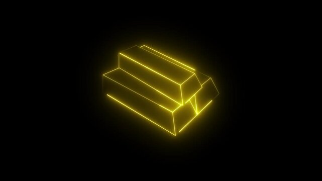 Abstract neon glowing gold bar animation on black background