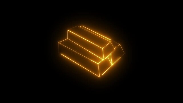 Abstract neon glowing gold bar animation on black background