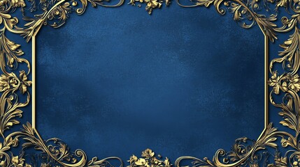 Royal blue texture with golden floral patterns, creating an elegant, luxurious background. Perfect for invitations, certificates, or upscale decor designs.