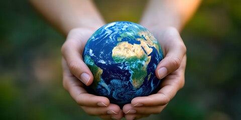 Feminine hands wrapped around the Earth, symbolizing the impact of women globally
