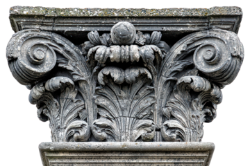 Ornate architectural column capital featuring intricate leaf and scroll designs.