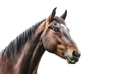 Obraz premium The horse is thinking about something, white background, high resolution photography, professional color grading, soft shadows, no contrast, clean sharp focus digital photography. High quality photo