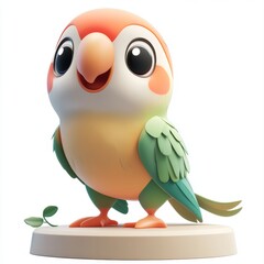 Cute 3D Cartoon Parrot Character on White Background