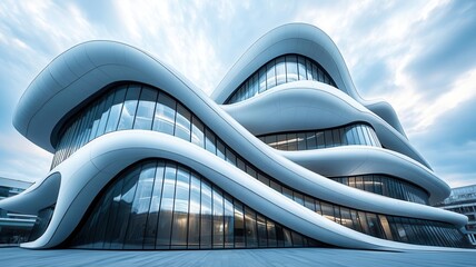 Futuristic architecture with bold lines and contrasting materials, reflecting stability in design