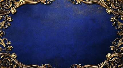 Royal blue texture with golden floral patterns, creating an elegant, luxurious background. Perfect for invitations, certificates, or upscale decor designs.