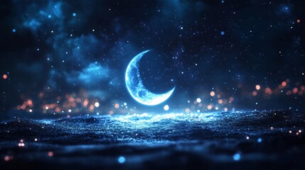 Fototapeta premium Crescent Moon in a Sparkling Night Sky