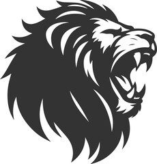 Silhouette of a lion baring its teeth in an aggressive