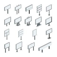 Vector Illustration Set of Hand Drawn Isometric Billboards for Creative Advertising Concept.