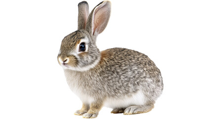 Cute gray bunny sitting on white background