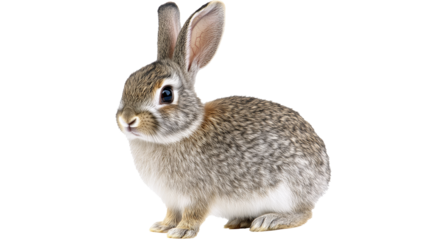 Cute gray bunny sitting on white background