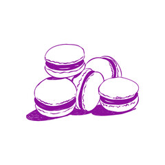 Hand drawn Sketch Cake macaron, macaroon isolated on white background. Doodle sweet food vector in vintage style. Fashion French pastry macarons
