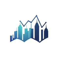 Fototapeta premium A logo combining a city skyline and a financial graph, representing urban business growth