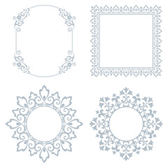 Set of decorative frames Elegant vector element for design in Eastern style, place for text. Floral gray and white borders. Lace illustration for invitations and greeting cards