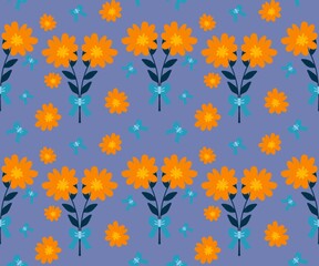 Orange flower with little blue bow pattern