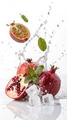 Dynamic Fruit Splash with Pomegranates and Passion Fruit