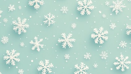 White snowflakes on teal background, winter holiday pattern, festive design