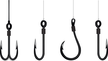 Set of vector fishing hook icon silhouette bundle illustrations
