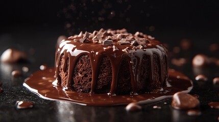 Molten chocolate cake dessert, dark background, food photography, recipe