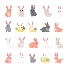 Vector Hand Drawn Baby Bunny Set. Adorable Rabbit Illustrations for Children's Projects.