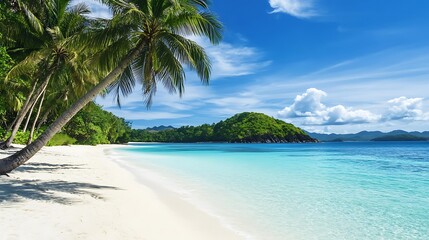 Idyllic Tropical Beach Scene With Lush Palm Trees