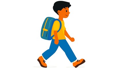 Fototapeta premium Happy Schoolboy Walking to School with Backpack.