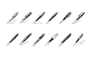  pen silhouette clipart on white background 