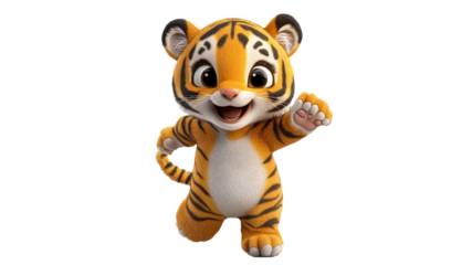 Cute cartoon tiger character smiling and playing