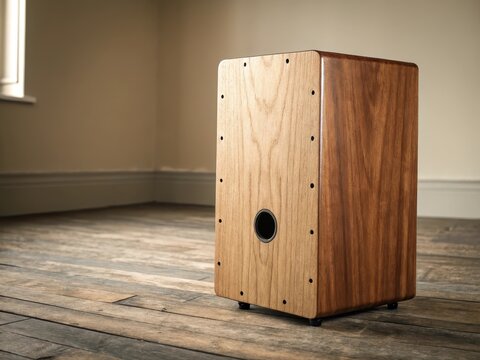 Wooden Caj?n Creating Sound in a Minimalist Room Setting