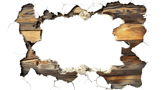 Hole breaking through white wall, isolated on transparent background.png