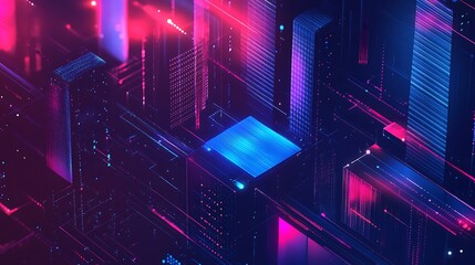 Obraz premium Abstract Neon Cityscape Digital Art Design
