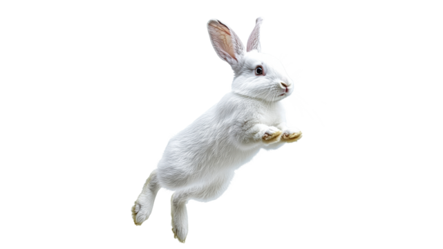 White rabbit leaps in the air