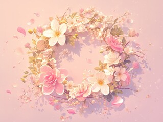 A beautifully crafted floral wreath made of vibrant flowers and delicate petals, set against a warm and textured background, perfect for nature, celebration, and decorative themes.