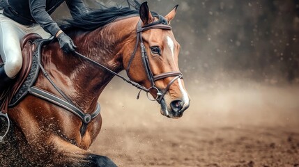 Obraz premium A horse following its riderâ€™s commands during a training session.