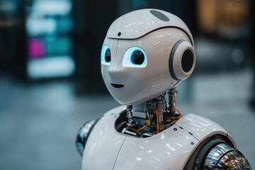 Innovative robot interaction technology hub image urban setting close-up view futuristic concept