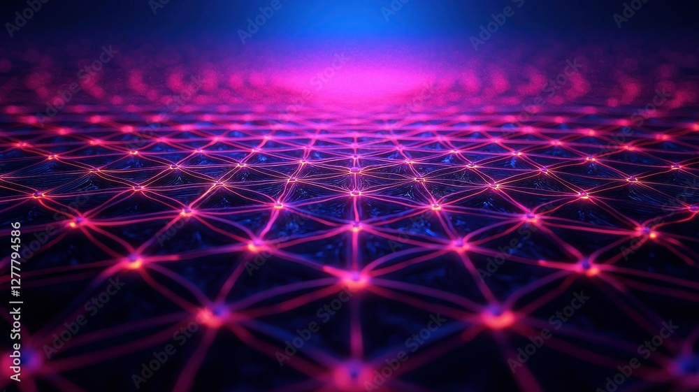 Poster digital visualization of interconnected nodes abstract space 3d render futuristic environment aerial